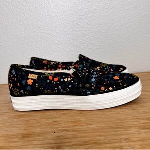 Keds Rifle Paper Co Platform Sneakers Sz 7.5 Slip On Shoes Black Wildwood Floral